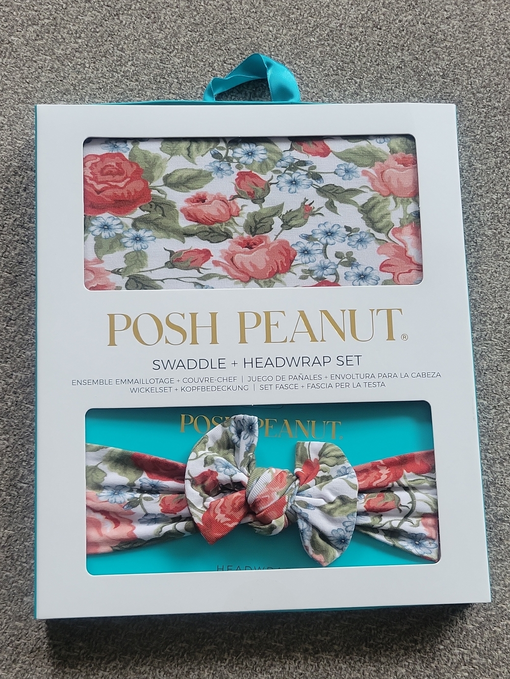 Posh Peanut Floral Swaddle & Knotted Headwrap - Pink, Green, Blue
